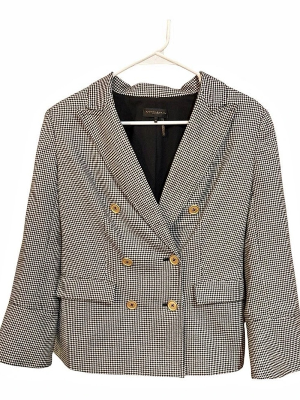 Donna Karan New York Houndstooth Double Breasted Blazer Black & White XS